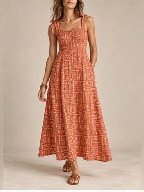 NWT FAHERTY x Anna Kahalekulu Artist Series Vintage Wash Linen Maxi Sun Dress L